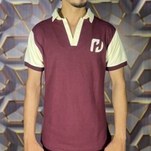 Knitted POLO Shirts (Maroon Body) (Lime Yellow sleeves)
