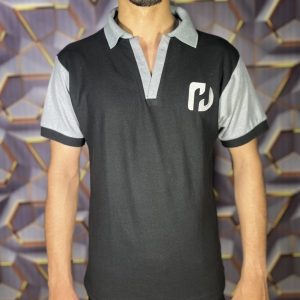 Knitted POLO Shirts (Body Black) (Gray sleeves)